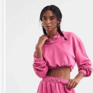 For Love And Lemons Ellie Cropped Hooded Sweatshirt Pink M